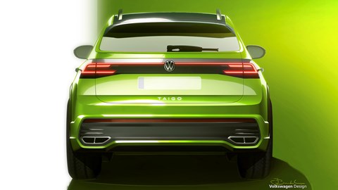 Green 2021 Volkswagen Taigo rear elevation sketch