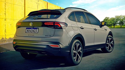 Grey 2021 Volkswagen Nivus rear three-quarter