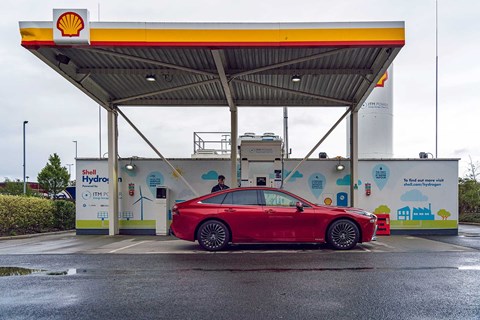 Refueling a Toyota Mirai at one of 11 hydrogen refueling stations in the UK
