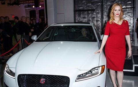 Mad Men star Christina Hendricks dropped by the Jaguar XF world debut in New York