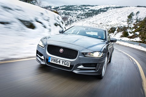 Jaguar XE: a sharp handler, though the traction control in the snow is no great shakes...