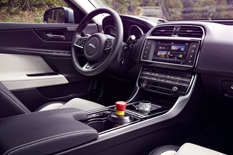 Jaguar XE cabin: ignore the big red button - this was an early prototype drive