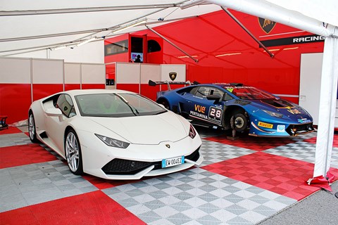 Lamborghini Huracan road car, and Super Trofeo race car
