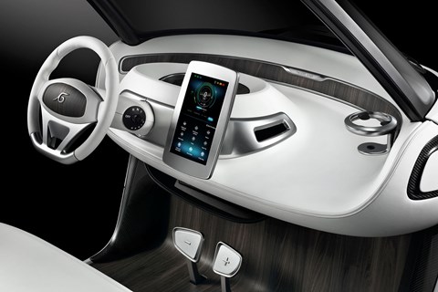 Inside the Mercedes golf cart
