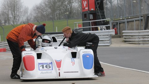 Tom Ashton (left) gives our James some advice at Radical's first SR1 Cup pre-season test day