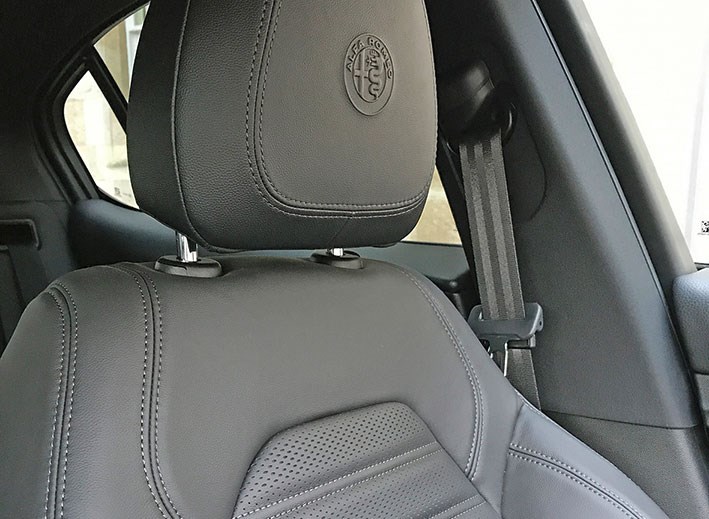 Ruched leather on our Alfa Romeo Stelvio seats Ruched leather on our Alfa Romeo Stelvio seats