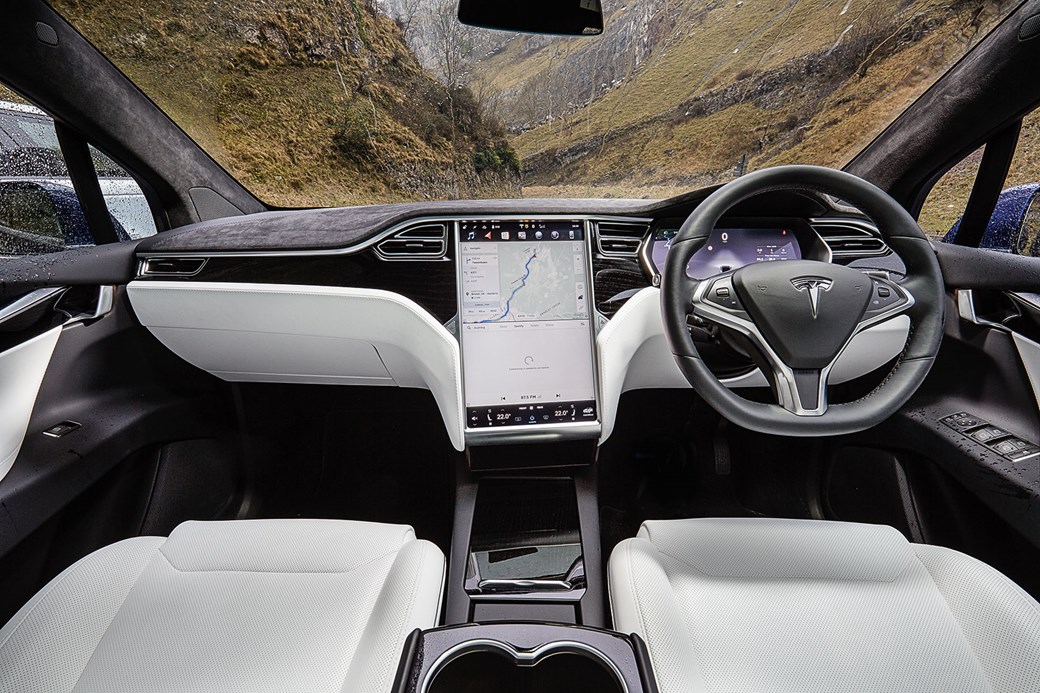 Tesla Model X Vs Audi Q7 Range Rover Sport Triple Test Review Inside Tesla Model X Cabin
