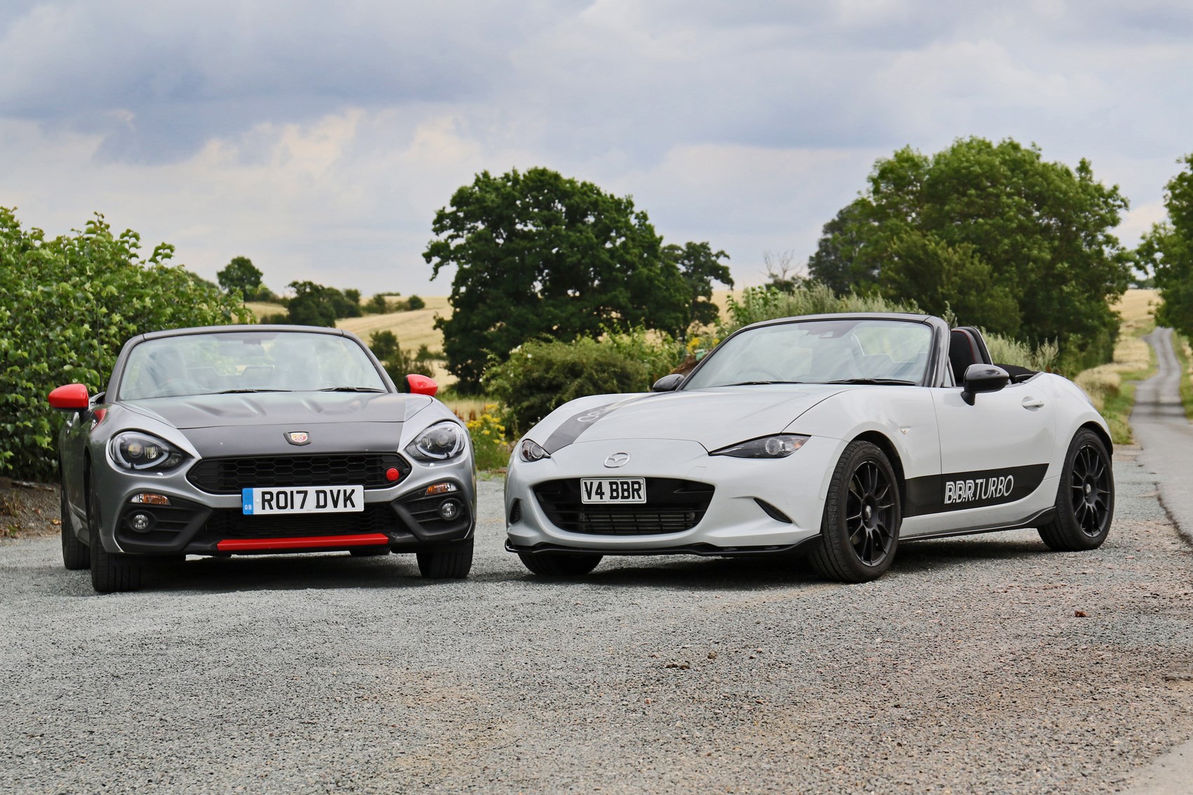 abarth 124 spider vs mazda mx 5 bbr twin test review car magazine abarth 124 spider vs mazda mx 5 bbr