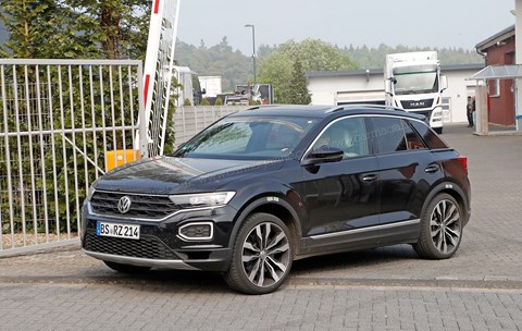Spied in May 2018: the new VW T-Roc R emerges from the Volkswagen group test facility at the Nurburgring