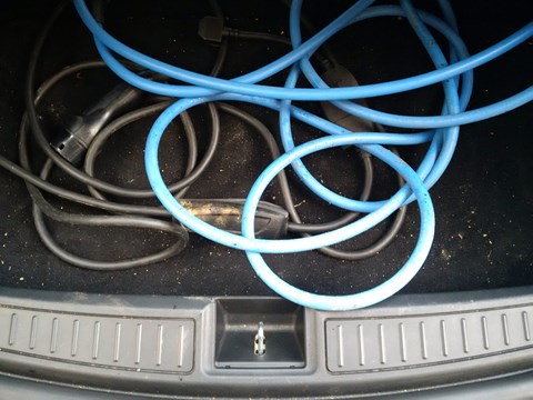 The blue cable is the Type 2 sort for most charging needs; the black one is for charging Teslas at home on a three-point plug