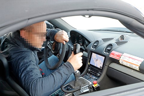 Spy photo inside cabin of new 2018 Porsche 718 Boxster Spyder