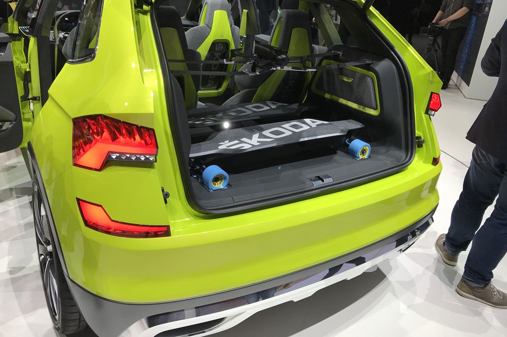 Skoda Vision X Concept with skateboards in the boot