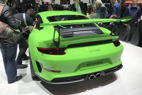 Porsche 911 GT3 RS surrounded by crowds at the 2018 Geneva motor show