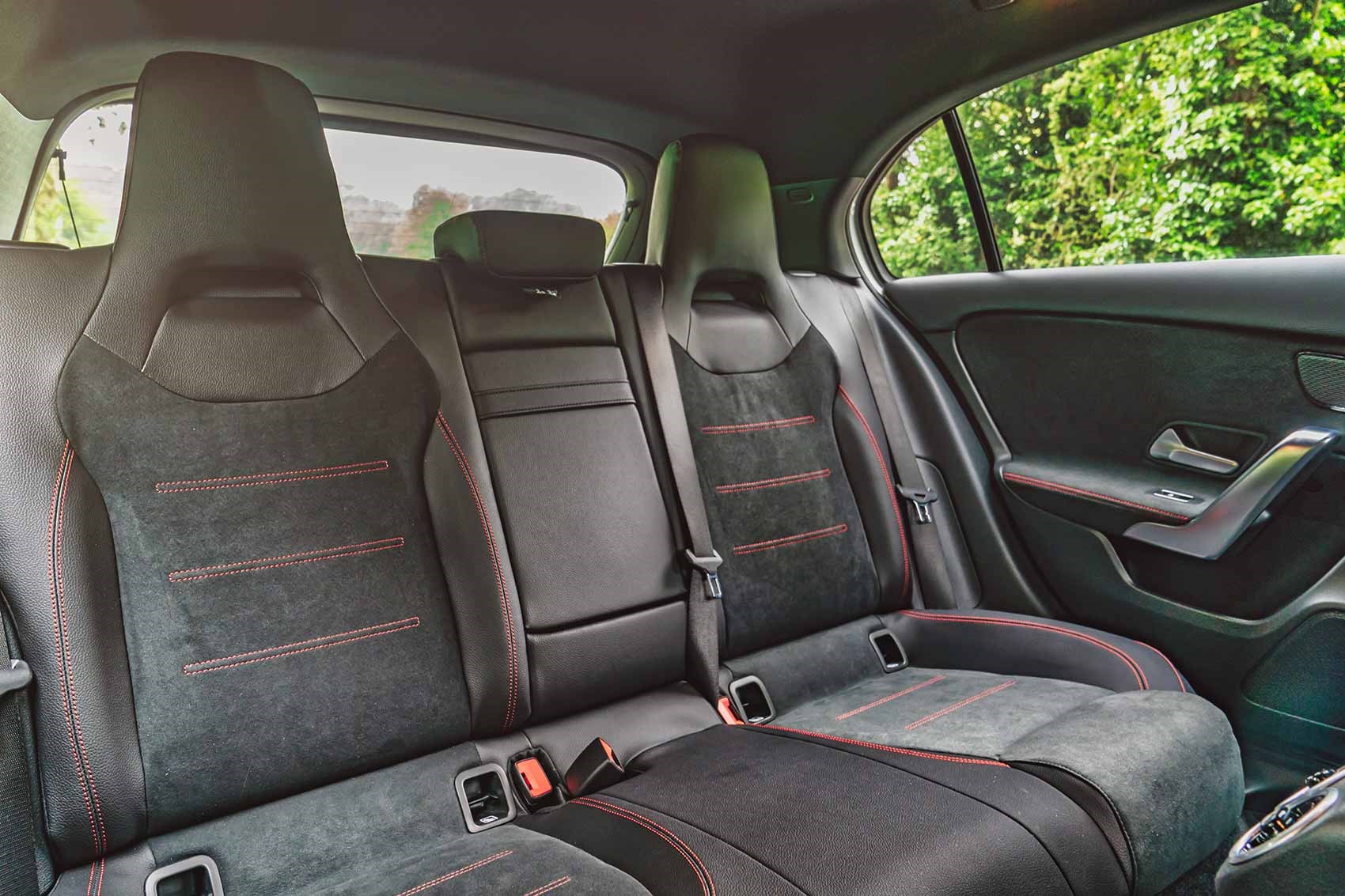 Rear seats in new 2018 Mercedes-Benz A-class hatchback: shown here in AMG spec