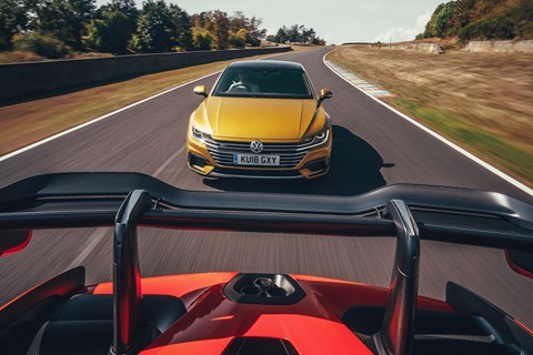 Our VW Arteon chases a McLaren Senna at Sports Car Giant Test 2018