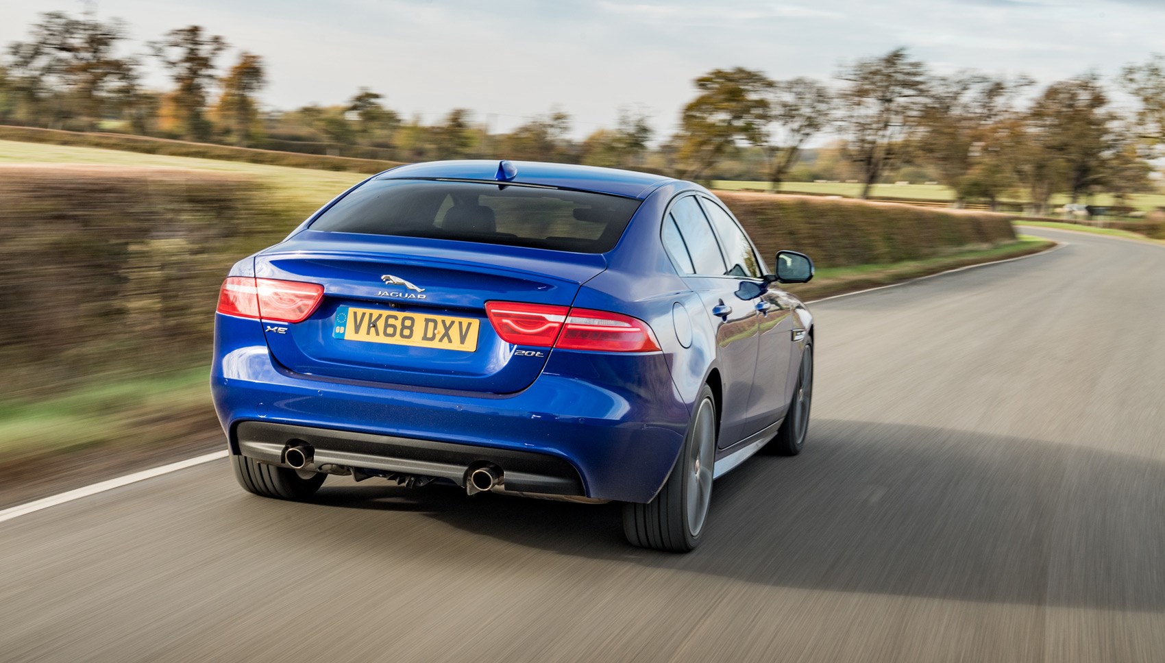 Jaguar XE blue rear tracking 2019