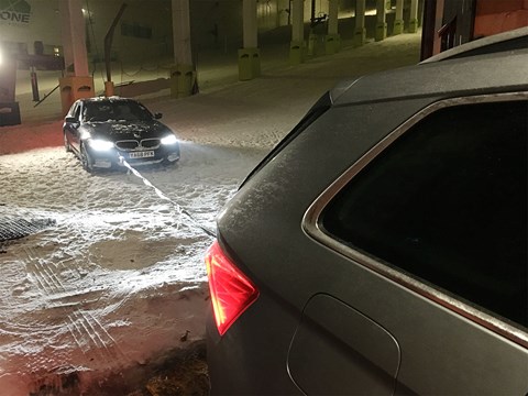 Our Skoda Kodiaq long-termer assists towing a BMW at a snowdome for a photoshoot