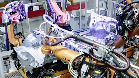 VW !D.3 being assembled in the factory - bare chassis