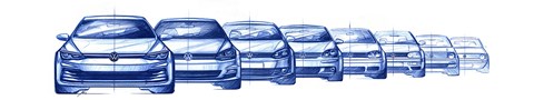 Volkswagen Golf: from new Mk8 (left) to original Mk1 (far right)