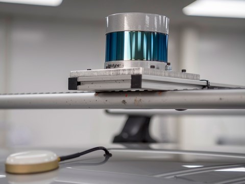 32-bit lidar sensors and highly accurate GPS on the roof of the Human Drive project Nissan Leaf autonomous car
