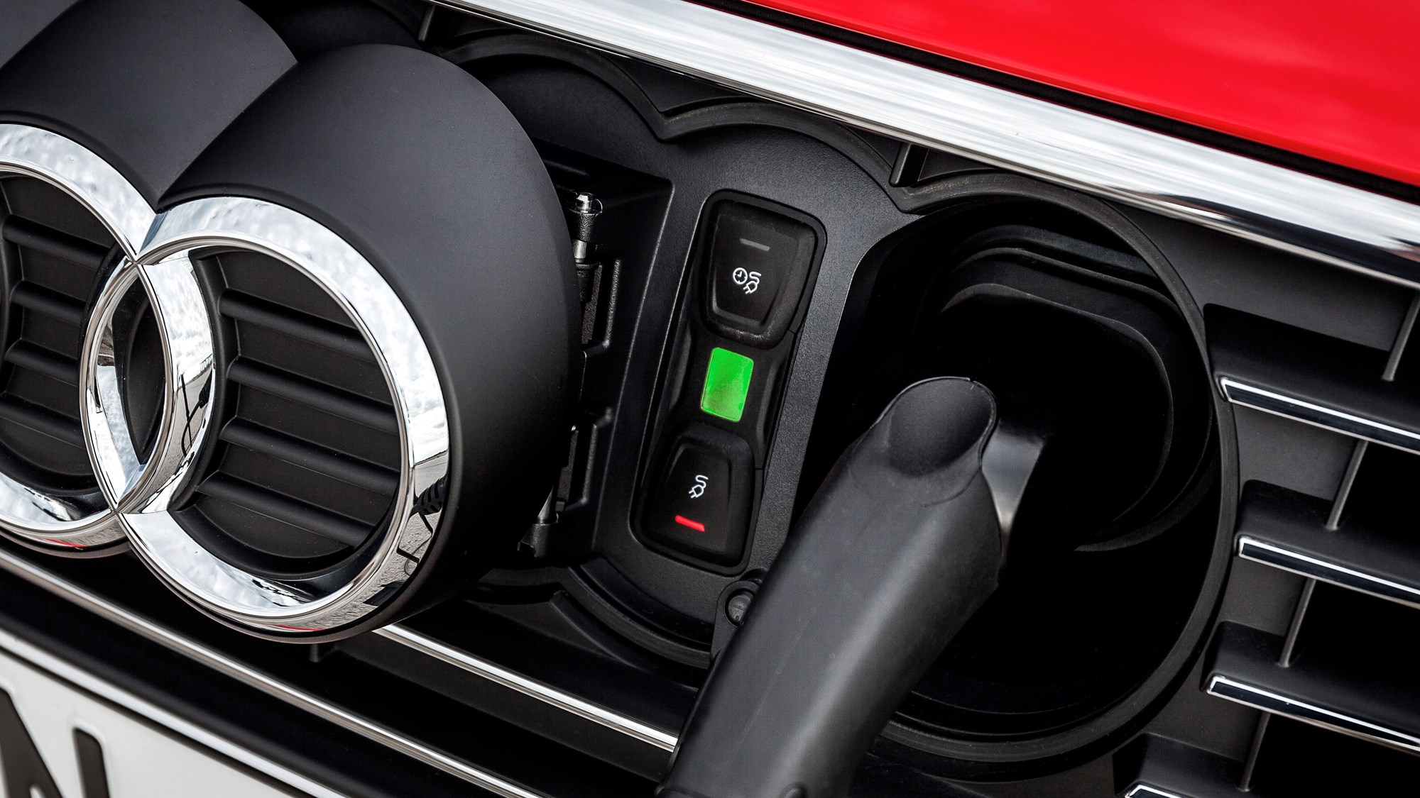 Red 2014 Audi A3 Sportback e-Tron charge port
