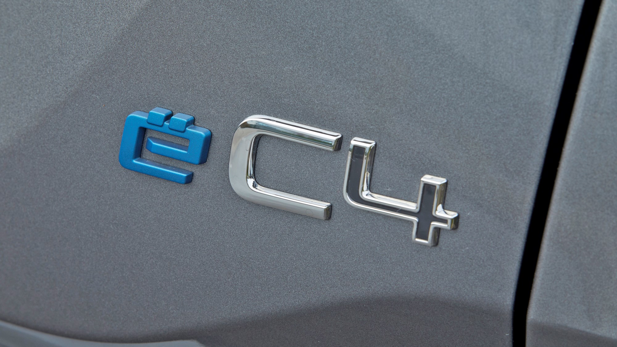 Grey 2021 Citroen e-C4 tailgate badge Grey 2021 Citroen e-C4 tailgate badge
