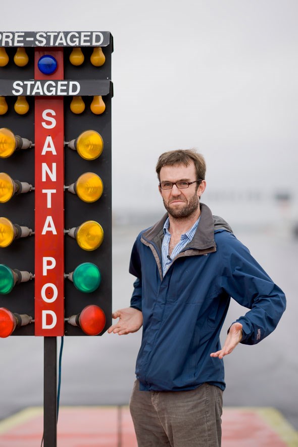 Baffled? That's not the half of it. Tim Pollard and the Christmas tree lights at Santa Pod