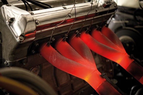 Do not attempt this at home: the red-hot exhuast manifold of the Jag E-type