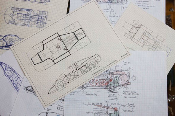 Gordon Murray's original sketches for the McLaren F1. Shot exclusively for CAR magazine