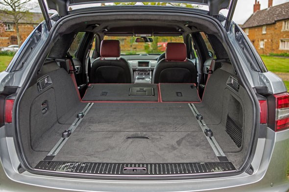 The Jaguar XF Sportbrake's boot in maximum-attack mode, with seats folded