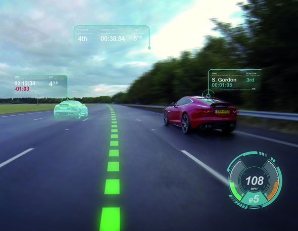 Arcade mode - Jaguar and Land Rover use a virtual windscreen to project the racing line and braking points to help you go faster. Sadly it hasn't invented a reset button