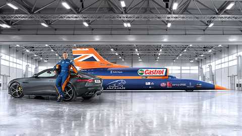 World record holder Andy Green and the Bloodhound SSC and Jaguar F-type R Coupe AWD