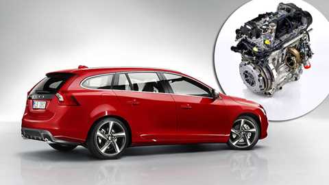 The new three-cylinder DrivE engine from Volvo (inset) will appear in cars up to and including the V60 estate