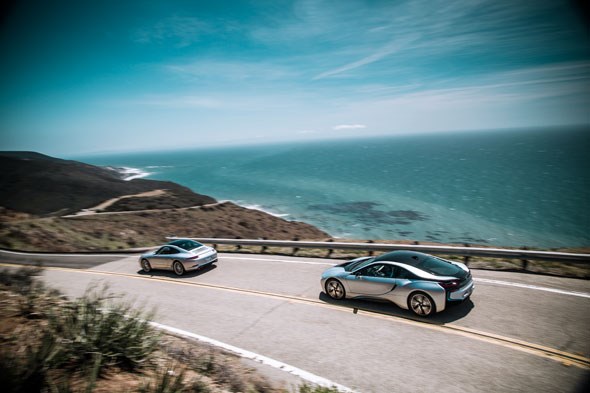 BMW i8 and Porsche 911 on the Pacific Coast Highway