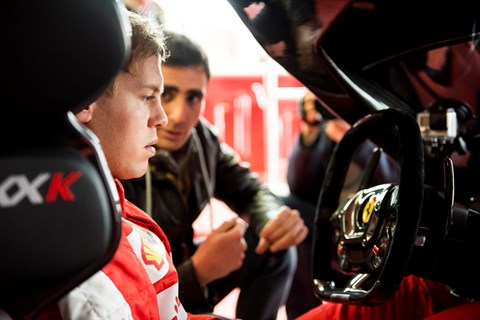 Sebastian Vettel drives the Ferrari FXX K at Fiorano