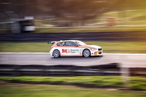 Andy Priaulx's BMW 125i touring car on track at Brands Hatch