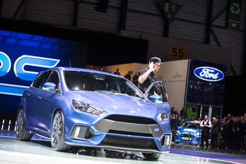 Ken Block drives the Focus RS on to stage in Geneva