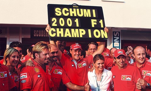 He might look arrogant, but this was his fourth title and second for Ferrari. And the team loved him, they really did
