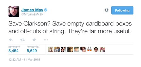 James May tweet on Jeremey Clarkson 'fracas'