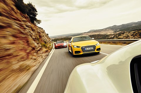 Audi TTS vs Alfa Romeo 4C vs Porsche Cayman, photographed by Steffen Jahn