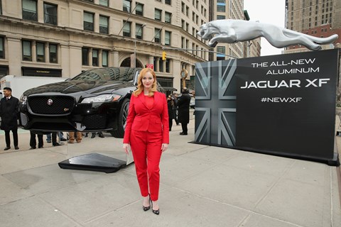 Christina Hendricks arrived for the Jag XF world debut