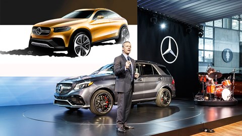 While Mercedes unveiled the GLE in New York, it also confirmed the GLC Coupe (inset)