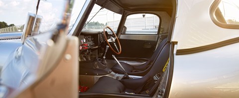 Inside the cabin of the Jaguar Lightweight E-type