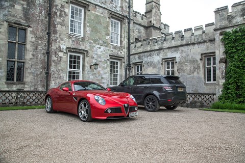 You know you're at a petrolhead's house when the daily drivers are an Alfa Romeo 8C and a Range Rover Sport