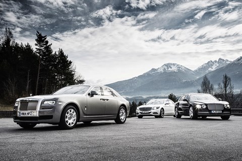 Rolls-Royce Ghost Series II vs Mercedes S600 vs Bentley Flying Spur, photographed for CAR by Tom Salt