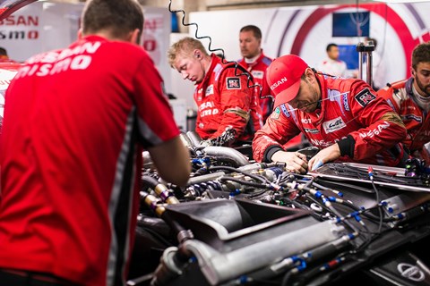 Poring over the GT-R LM Nismo mid-race