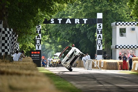 Terry Grant drives up the Goodwood hill on two wheels in new Nissan Juke Nismo RS