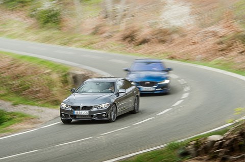 Jaguar XE gives chase to BMW 4-series Gran Coupe