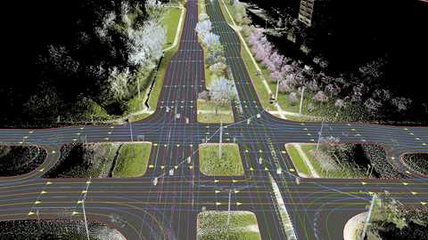 An example of Here's 3D-mapping data; funny-looking roundabout...