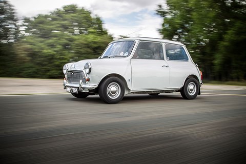 A rare shot of a Mini Cooper S between hilarious, teary-cheeked scraps with Porsche 911s